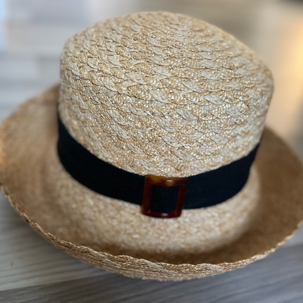 John Callanan Straw Hat with Black Ribbon and Tortoise Buckle FREE SHIPPING